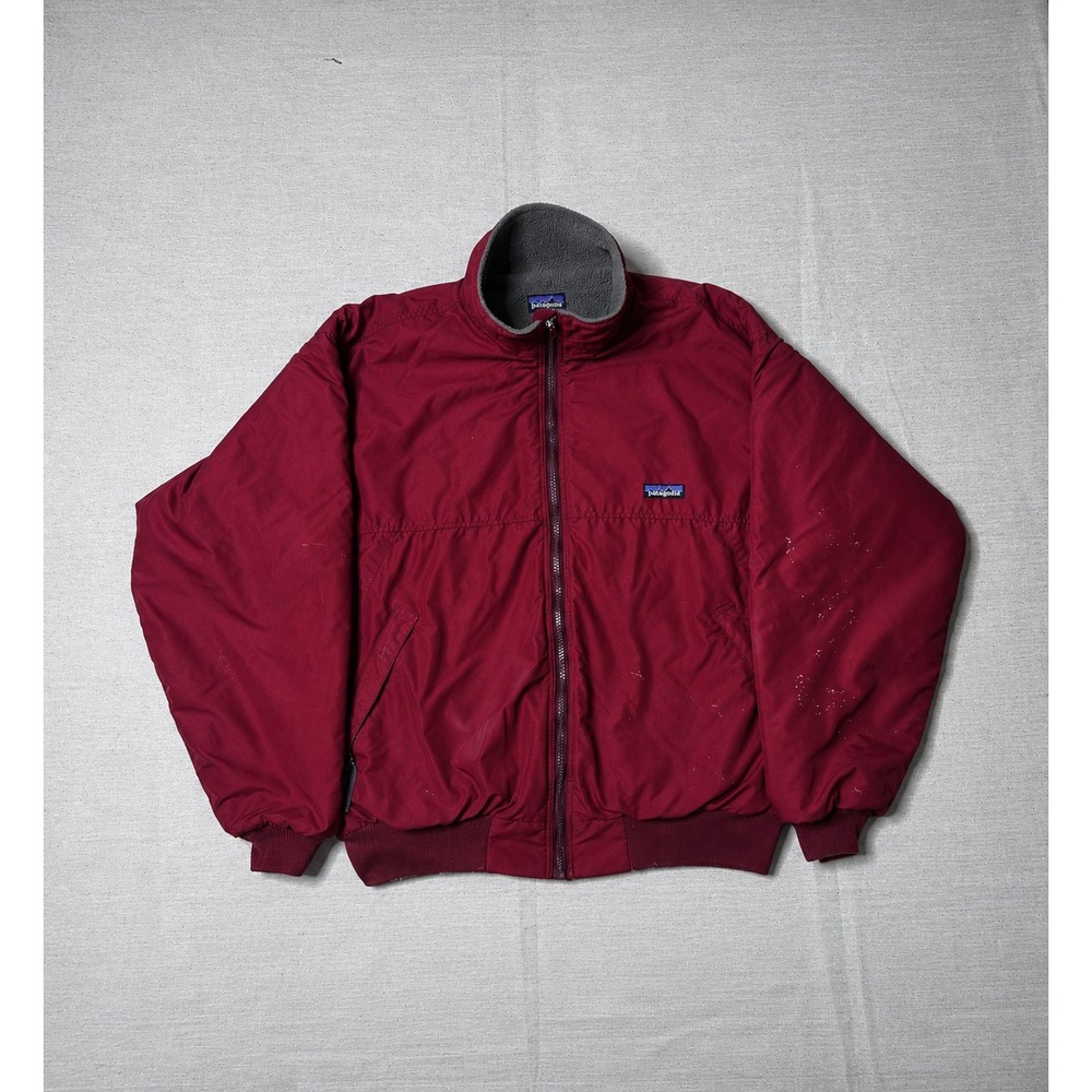 Vintage Patagonia Fleece Lined Bomber Jacket Men's M Burgundy Red Full Zip USA